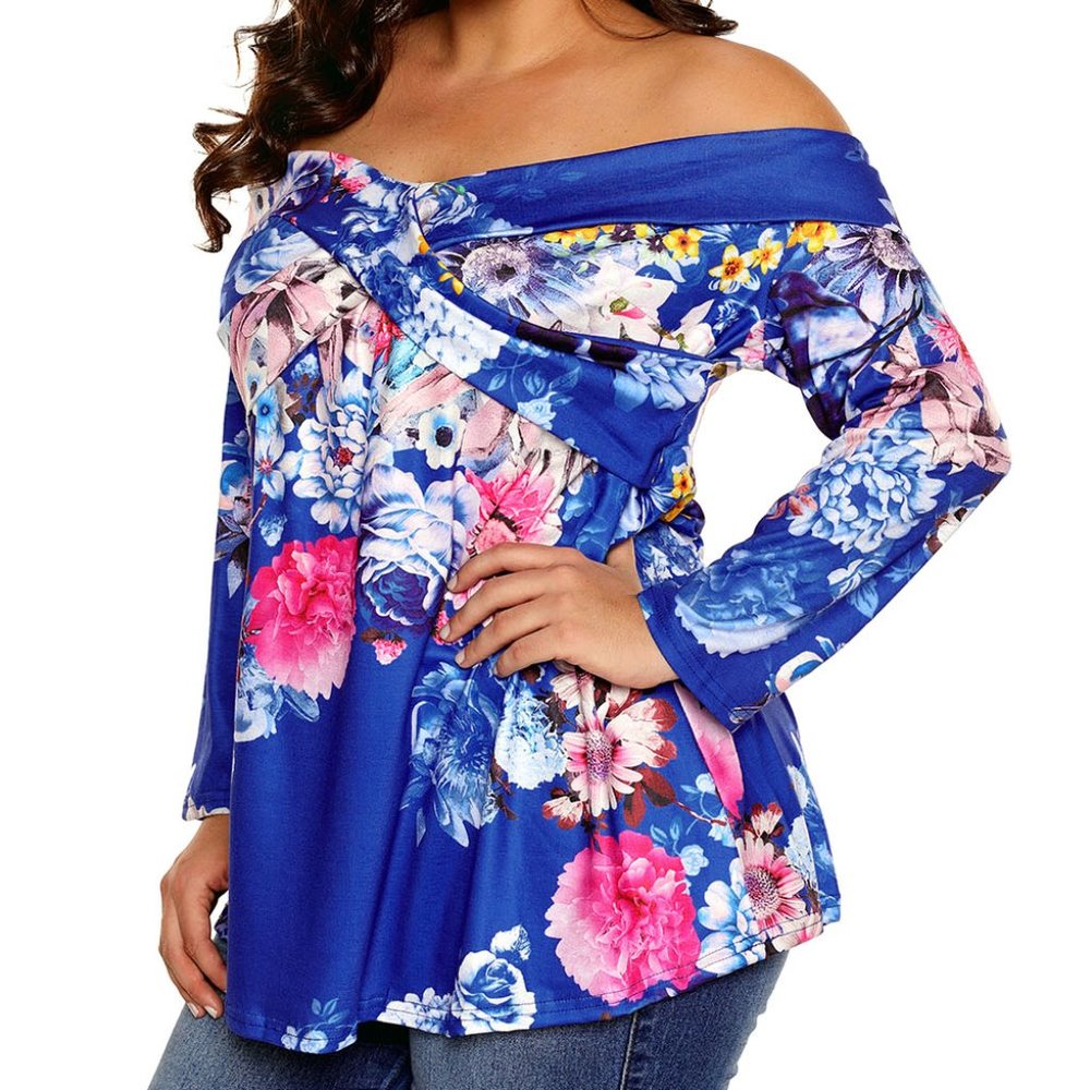 Blue Floral Off Shoulder Crisscross Top